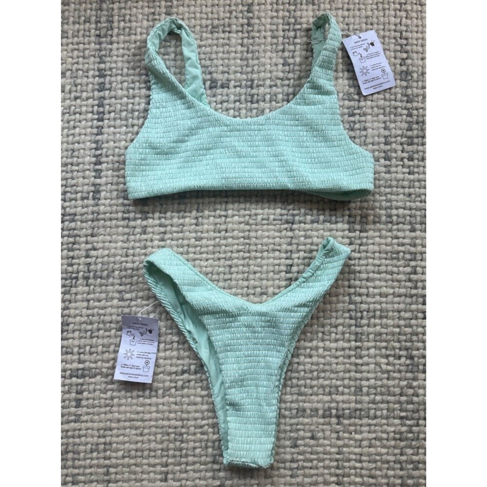 NWT San Lorenzo Aqua Blue Ruched Bikini Set Large